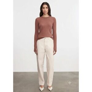 ENZA COSTA Cashmere New Classic Long Sleeve Crew Top Medium Sepia Thumbhole NEW